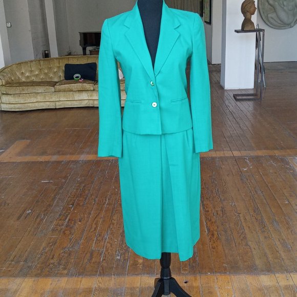 70s Vintage Teal 2pc suit - Picture 7 of 11
